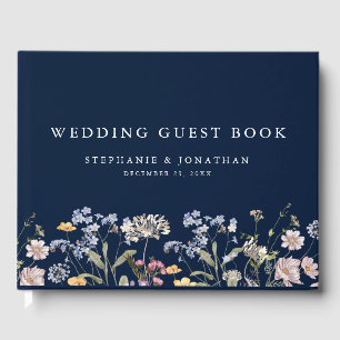 Navy Spring Wildflower Meadow Garden Wedding  Guest Book