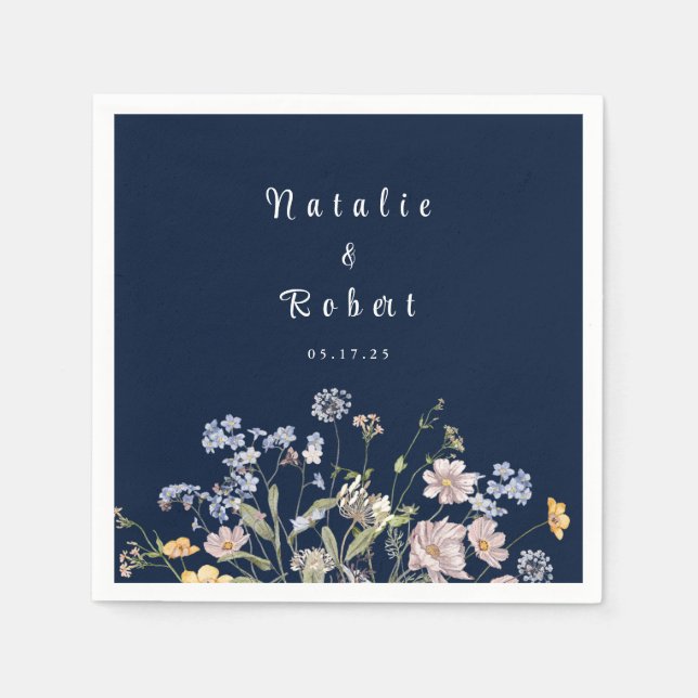 Navy Spring Wildflower Meadow Garden Wedding  Napk Napkin (Front)
