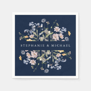 Navy Spring Wildflower Meadow Garden Wedding  Napkin