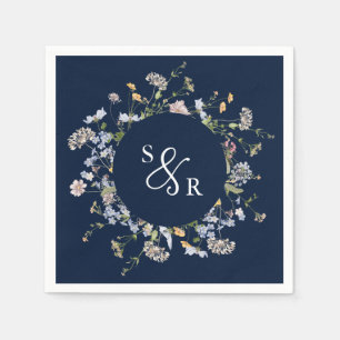 Navy Spring Wildflower Meadow Garden Wedding  Napkin