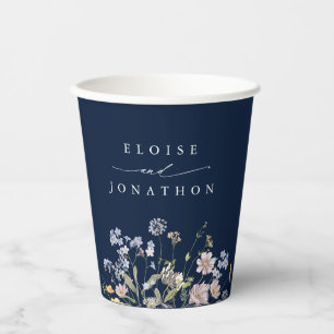 Navy Spring Wildflower Meadow Garden Wedding  Paper Cups