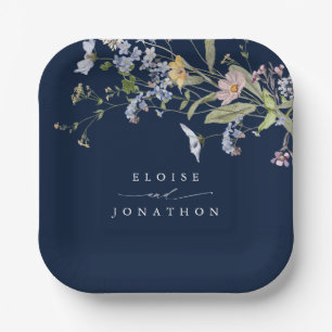 Navy Spring Wildflower Meadow Garden Wedding Paper Plate