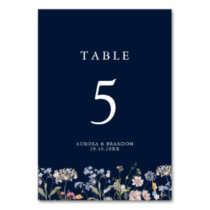 Navy Spring Wildflower Meadow Garden Wedding  Table Number