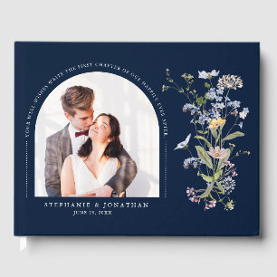 Navy Spring Wildflower Meadow Wedding Photo    Guest Book