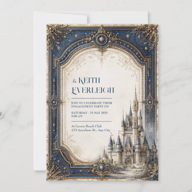 Navy Star Castle Wedding Invitation (Front)