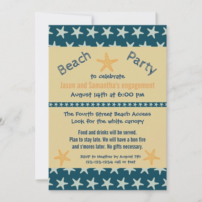 Navy Starfish Beach - Engagement Party Invite (Front)
