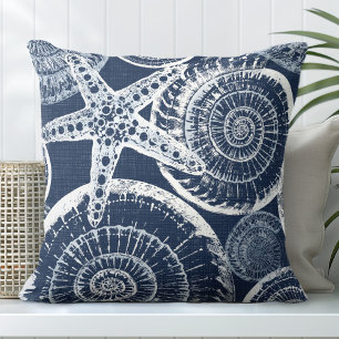 Navy Starfish Throw Pillow