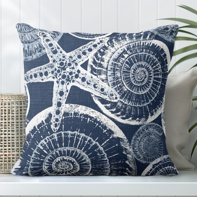 Navy Starfish Throw Pillow (Creator Uploaded)