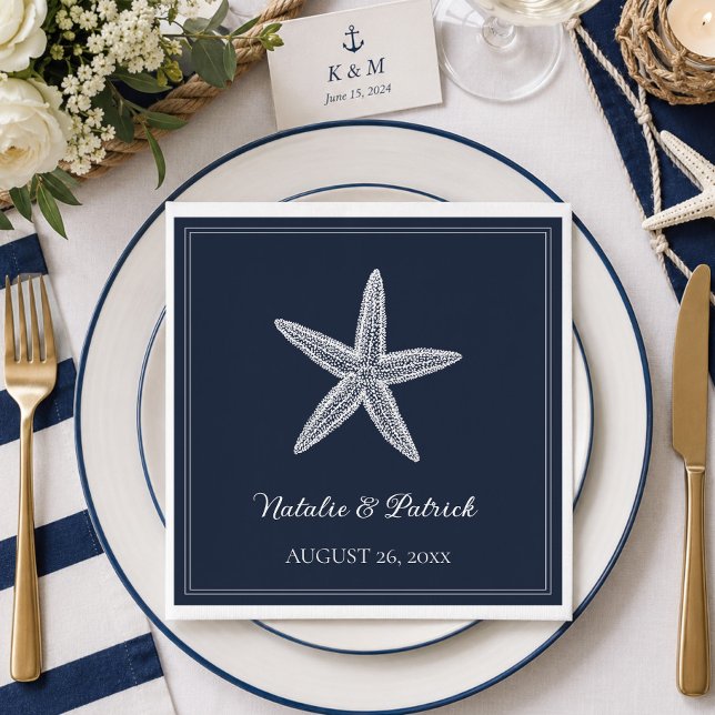 Navy Starfish Wedding Napkin (Navy Blue Starfish Wedding Napkins)