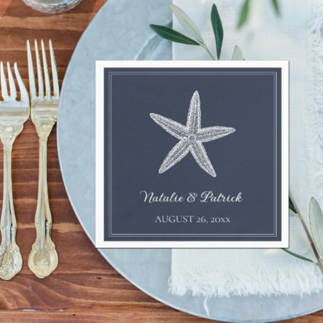 Navy Starfish Wedding Napkin (Navy Starfish Wedding Napkins)