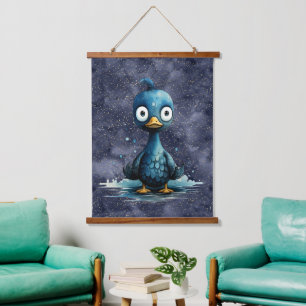 Navy Starry Night Cute Blue Abstract Duck Hanging Tapestry
