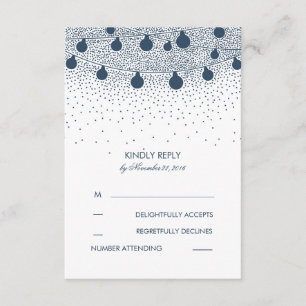 Navy String Lights Rustic Wedding RSVP Cards