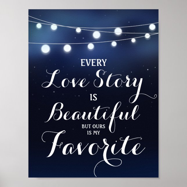 Navy String of lights Every Love story is..wedding Poster (Front)