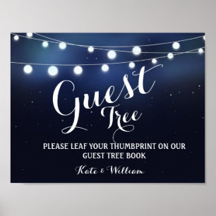 Navy String of lights guestbook Tree SIGN