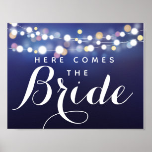 Navy String of lights here comes the bride Poster