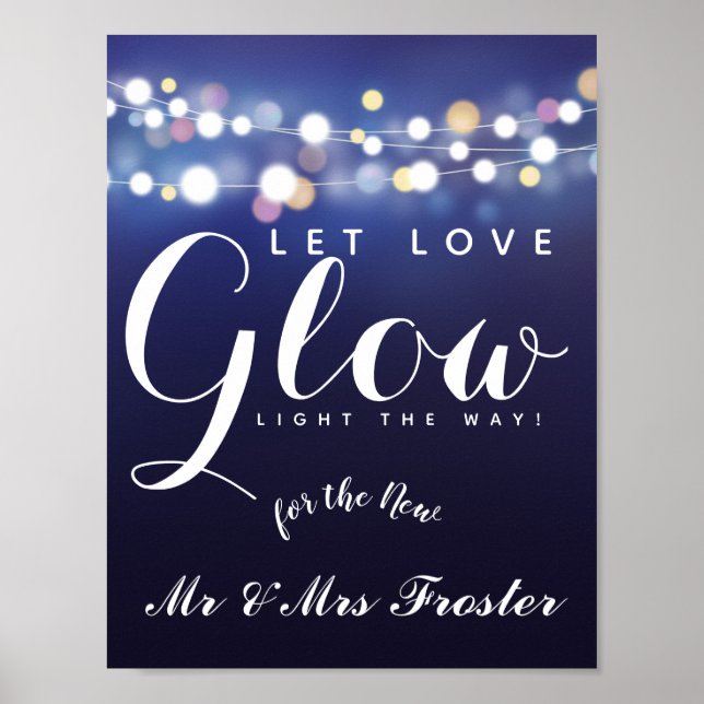 Navy String of lights Let love glow wedding party Poster (Front)