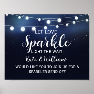 Navy String of lights sparkler send off wedding Poster
