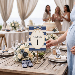 Navy Stripe Baby Shower Diaper Raffle Tickets Table Number