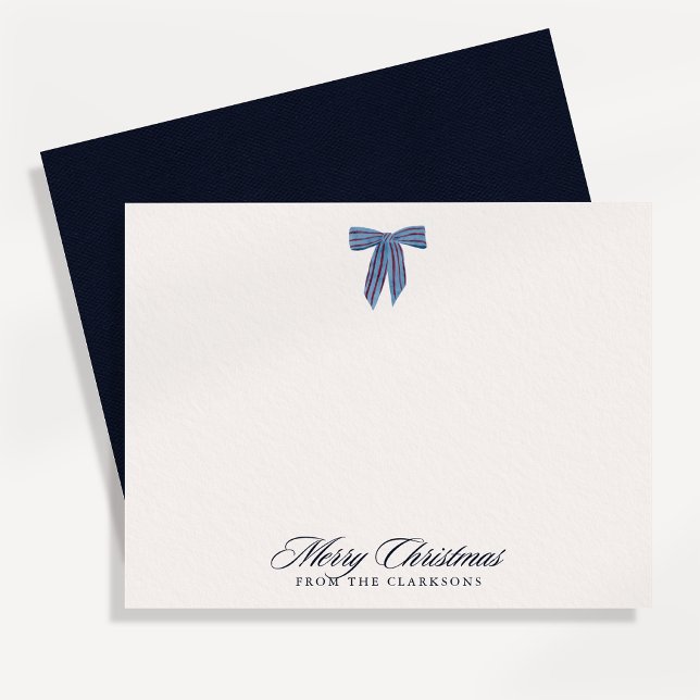 Navy Stripe Bow Christmas Note Card (Creator Uploaded)
