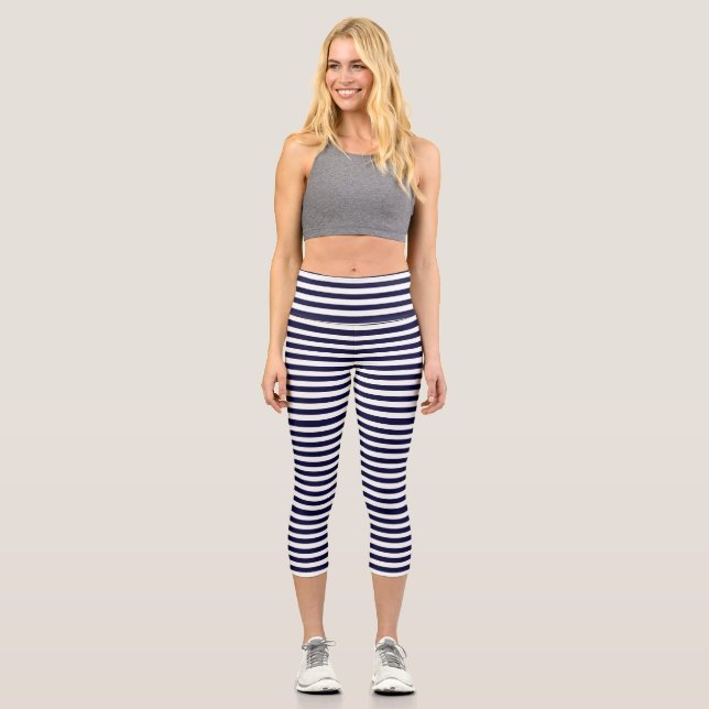 Navy Stripe Capri Leggings (Front)