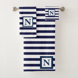 Navy Stripe Monogram Bath Towel Set