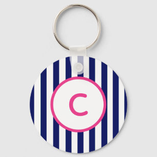 Navy Stripe Monogram Keychain