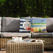 Navy Stripe Nautical Crab Personalized Pillow