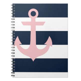 Navy Stripe Notebook - Anchor - Coral