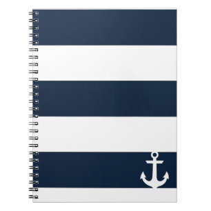 Navy Stripe Notebook - Anchor - White