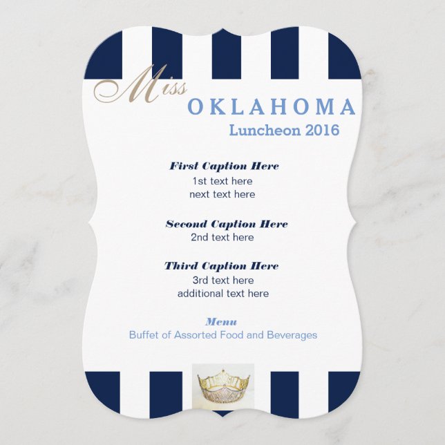 Navy Stripe Pageant Luncheon Program Card (Front)