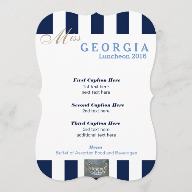Navy Stripe Pageant Luncheon Program Card (Front)