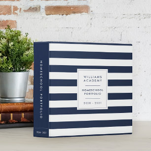 Navy Stripe Personalized Homeschool Portfolio Binder