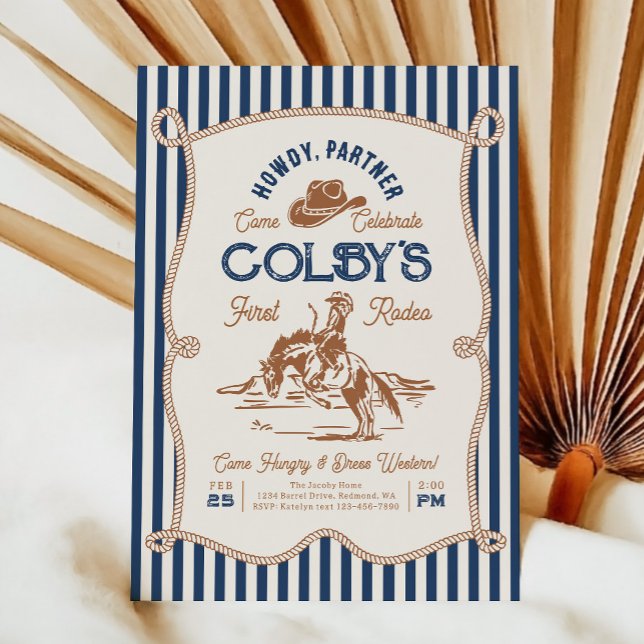 Navy Stripe Rodeo Birthday Invitation (Creator Uploaded)