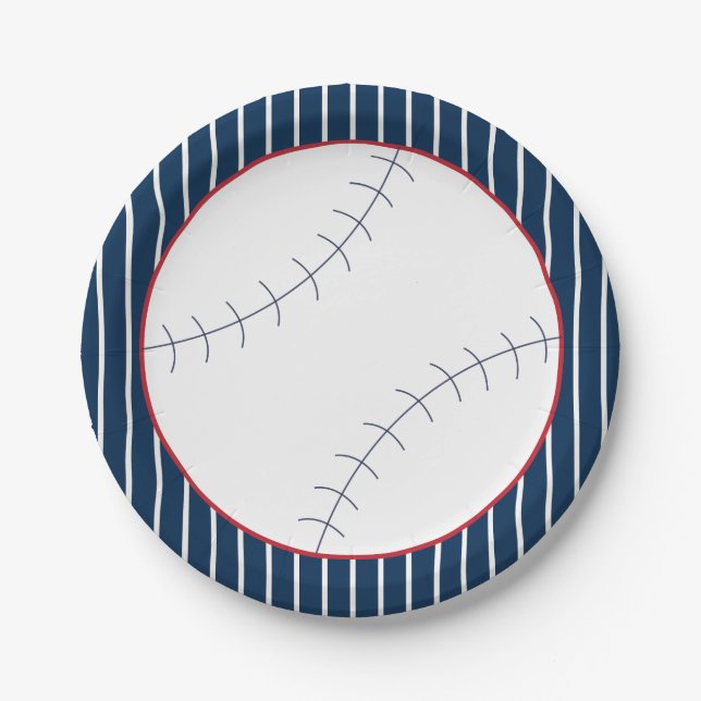 Navy Striped Baseball Paper Plate (Front)