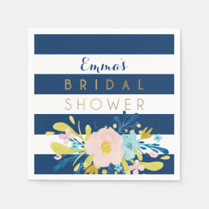 Navy Striped Bridal Shower Personalized Napkins