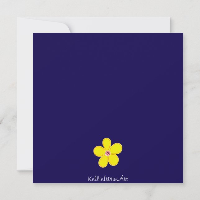 Navy Striped Bright Yellow Art Flower Card (Back)