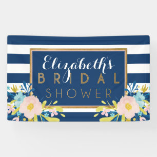 Navy Striped Floral Bridal Shower Banner