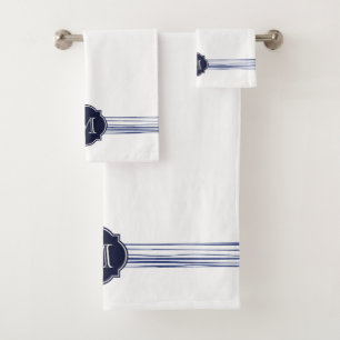 Navy Striped Monogram Bath Towel Set
