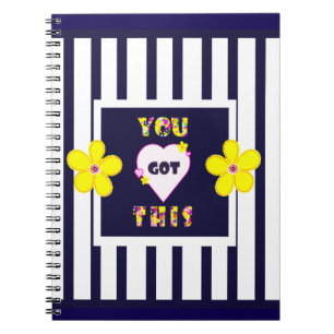 Navy Striped Notebook Bright Yellow Art Flower