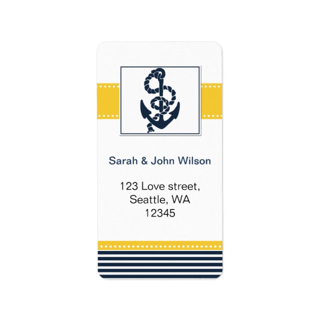 navy stripes,anchor, nautical wedding labels (Front)