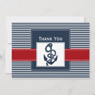 navy stripes, anchor, nautical wedding Thank you Card