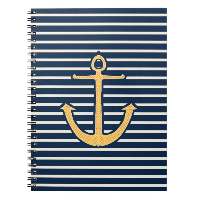 Navy Stripes Anchor Notebook (Front)