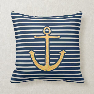 Navy Stripes Anchor Throw Pillow