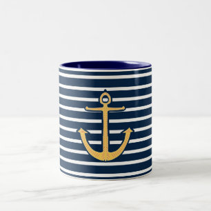Navy Stripes Anchor Two-Tone Coffee Mug