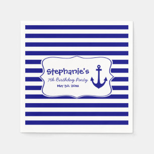 Navy Stripes and Nautical Anchor Birthday Party Napkin