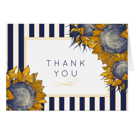 Navy Stripes and Sunflowers Thank You Card