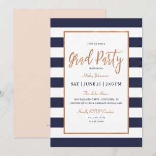 Navy Stripes Graduation Party Invitation