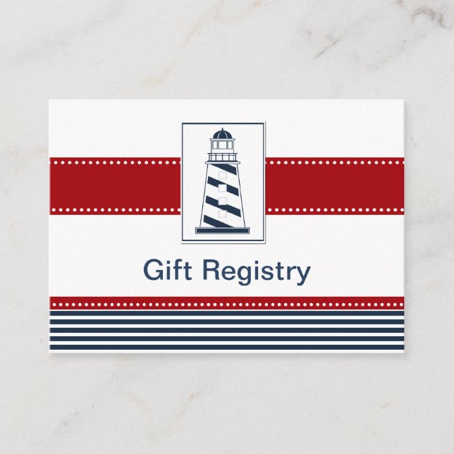 navy stripes,lighthouse, nautical  Gift registry Enclosure Card (Front)
