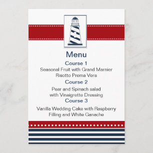 navy stripes,lighthouse, nautical menu cards