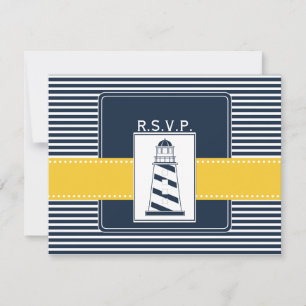 navy stripes,lighthouse, nautical wedding rsvp